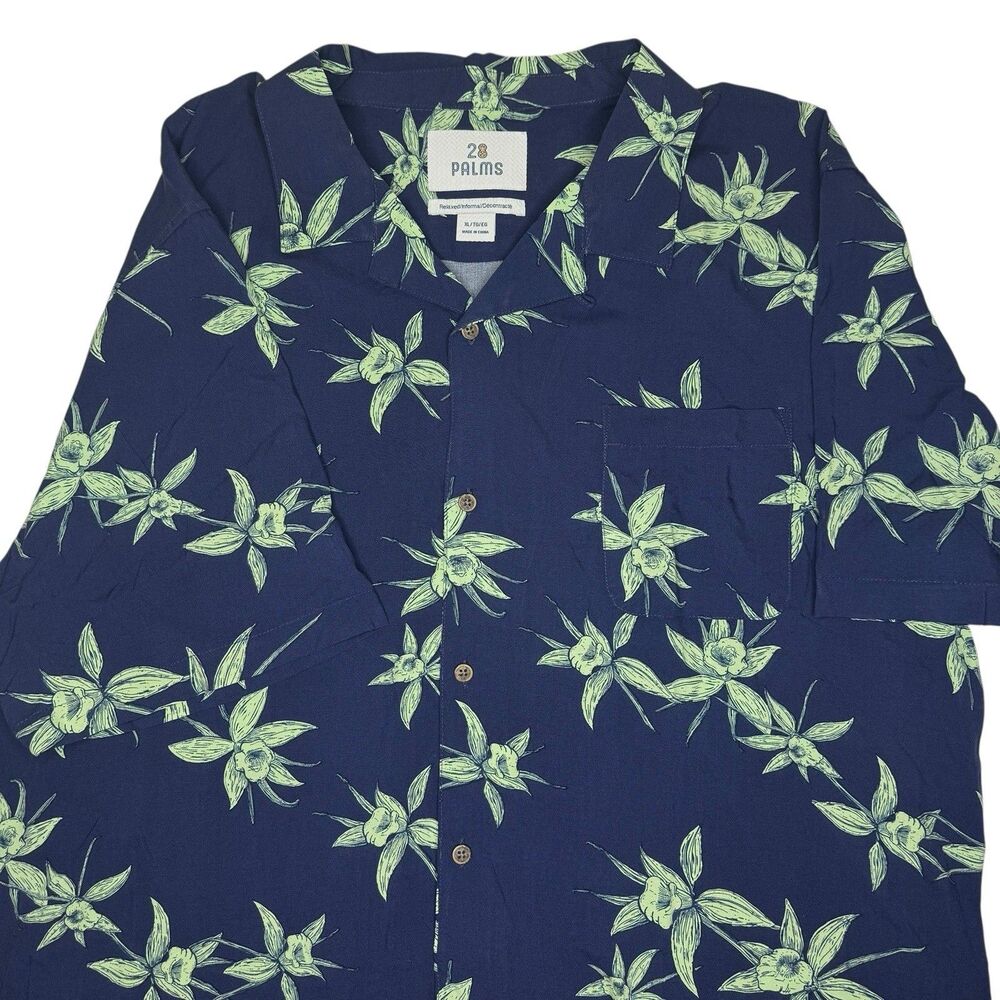 28 Palms Hawaiian Shirt Mens XL Floral Palm Tree Tropical‎ Short Sleeve Flowy